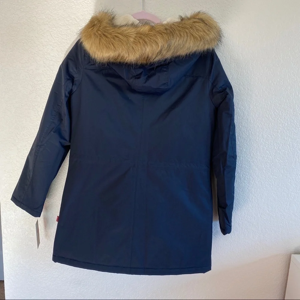 Levi’s long fur hood coat navy